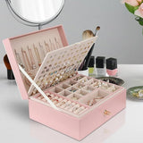 Jewelry Box for Storing Necklaces, Earrings, Bracelets and Rings, Large PU Leather with 3 Layers Stackable Jewelry Box, Pink Pink-tfrf Pink - 45-Degree Angle
