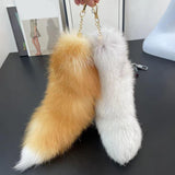 Fake Raccoon Tail Keychain Soft Artificial Fur Tail Pendant Decorative Raccoon Tail Keychain Backpack Key Ring Ornament Bag Decoration - Front View