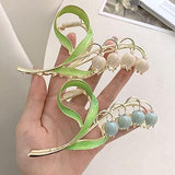 Pink Lily of the Valley Flower Hair Clips, Large Metal Clip, Orchid Clips, Lily of the Valley Jaw Clip Styling Accessories for T - Front View