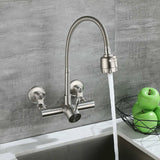 Wall Mounted Kitchen Faucet, Food Grade 304 Stainless Steel Material, 360° Rotatable Wall Mounted Kitchen Faucet 12CM-18CM Mounting Hole - Front View