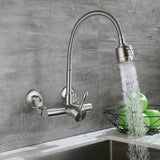 Wall Mounted Kitchen Faucet, Food Grade 304 Stainless Steel Material, 360° Rotatable Wall Mounted Kitchen Faucet 12CM-18CM Mounting Hole - Side View