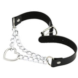 Black PU Leather Necklace with Heart - Front View