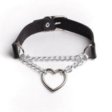 Black PU Leather Necklace with Heart - Top-Down View