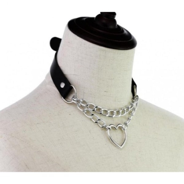Black PU Leather Necklace with Heart