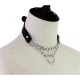 Black PU Leather Necklace with Heart - 45-Degree Angle