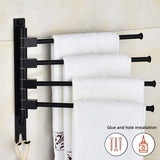 Swivel towel rack wall mounted bathroom towel holder rotating rack space saving 4 arms black