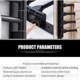 Swivel towel rack wall mounted bathroom towel holder rotating rack space saving 4 arms black - Top-Down View