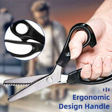 Professional Stainless Steel Zigzag Fabric Scissors with Comfort Grip for Sewing Fabrics by the Meter Compatible with Cisea for Children and Adults - Side View