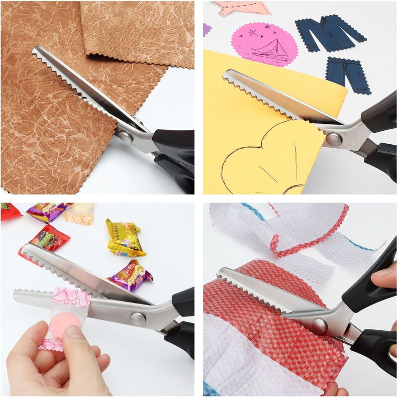 Professional Stainless Steel Zigzag Fabric Scissors with Comfort Grip for Sewing Fabrics by the Meter Compatible with Cisea for Children and Adults