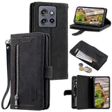 Compatible Case for Motorola Edge 50 Neo 5G / Moto S50 5G / Thinkphone 25 5G PU Leather Phone Case with Zipper Wallet 9 Card Slots Black