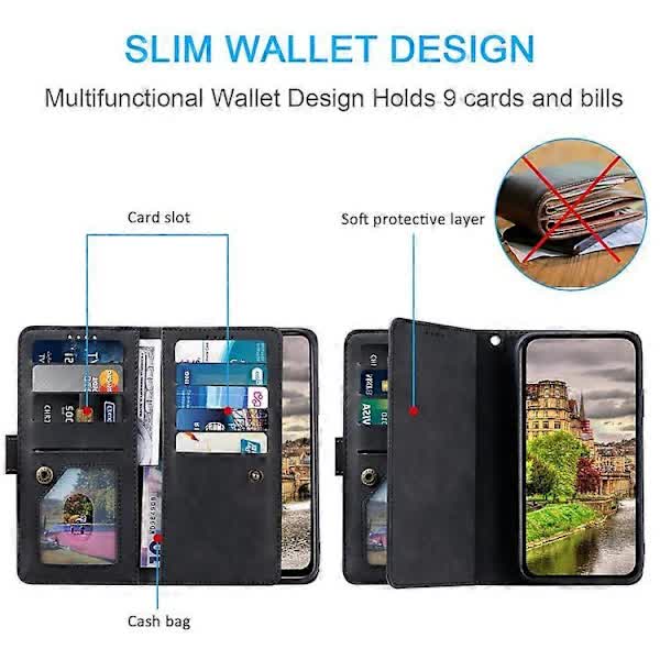 Compatible Case for Motorola Edge 50 Neo 5G / Moto S50 5G / Thinkphone 25 5G PU Leather Phone Case with Zipper Wallet 9 Card Slots Black
