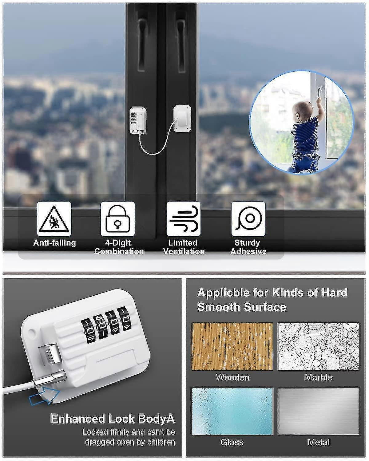 Self-Adhesive Refrigerator Lock Pack for Adults, White, Combination Lock, Refrigerator Safety Lock, for Children, Electric Mini Fridge, Door - perfect-max