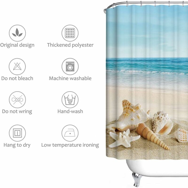 Waterproof Shower Curtain for Beach with Elegant Pattern, Anti-Mildew, 200x240 cm