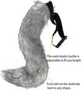 Artificial Fur Fox Tail Cat Werewolf Cosplay Costume Set Plush Mask Fluffy Paws Gloves Halloween Christmas Grass yellow One Size