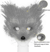 Artificial Fur Fox Tail Cat Werewolf Cosplay Costume Set Plush Mask Fluffy Paws Gloves Halloween Christmas Grass yellow One Size