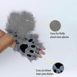 Artificial Fur Fox Tail Cat Werewolf Cosplay Costume Set Plush Mask Fluffy Paws Gloves Halloween Christmas Grass yellow One Size