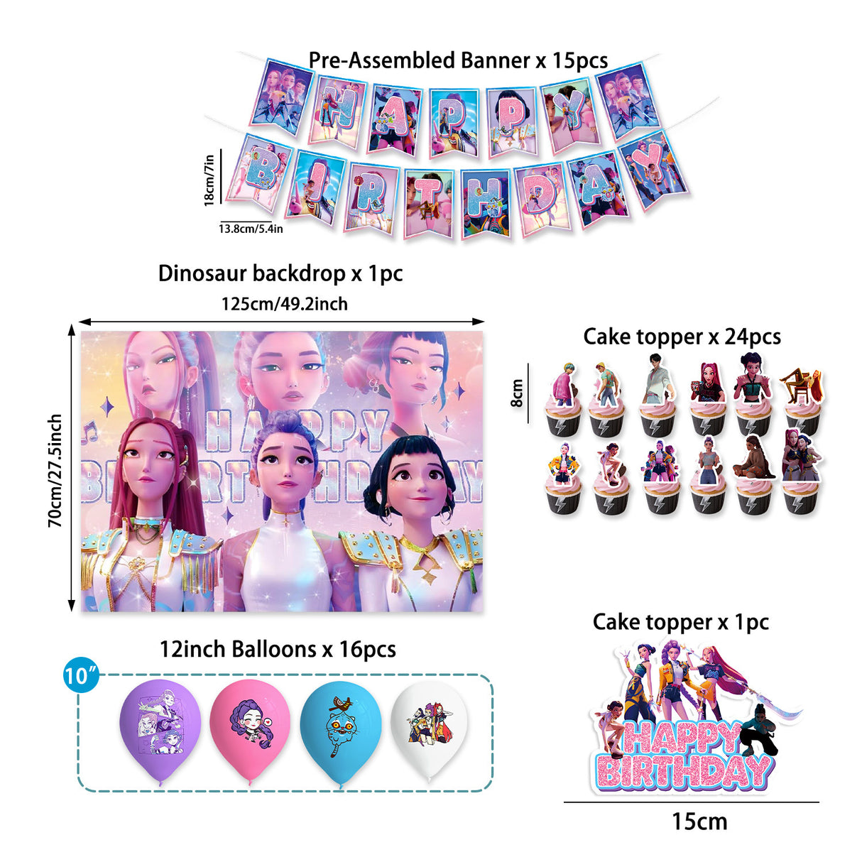 K-pop Demon Hunters Birthday Party Decorations Set - Banner, Cake Topper, Balloons for Kids Theme Celebration{EE} Style 4