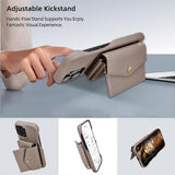 Horizontal Card Pocket Phone Case in Litchi Texture with Long Cord Grey Grey For iPhone 14 Pro - Top-Down View