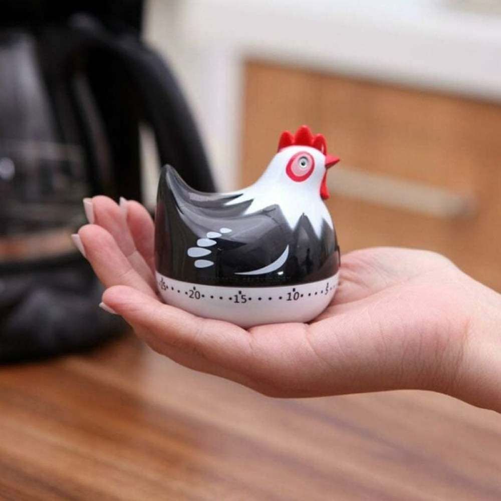 Manual Timer Chicken Design, Loud Kitchen Clock for Cooking Baking Dishwashing Durable ABS Material No Batteries Required (Black)