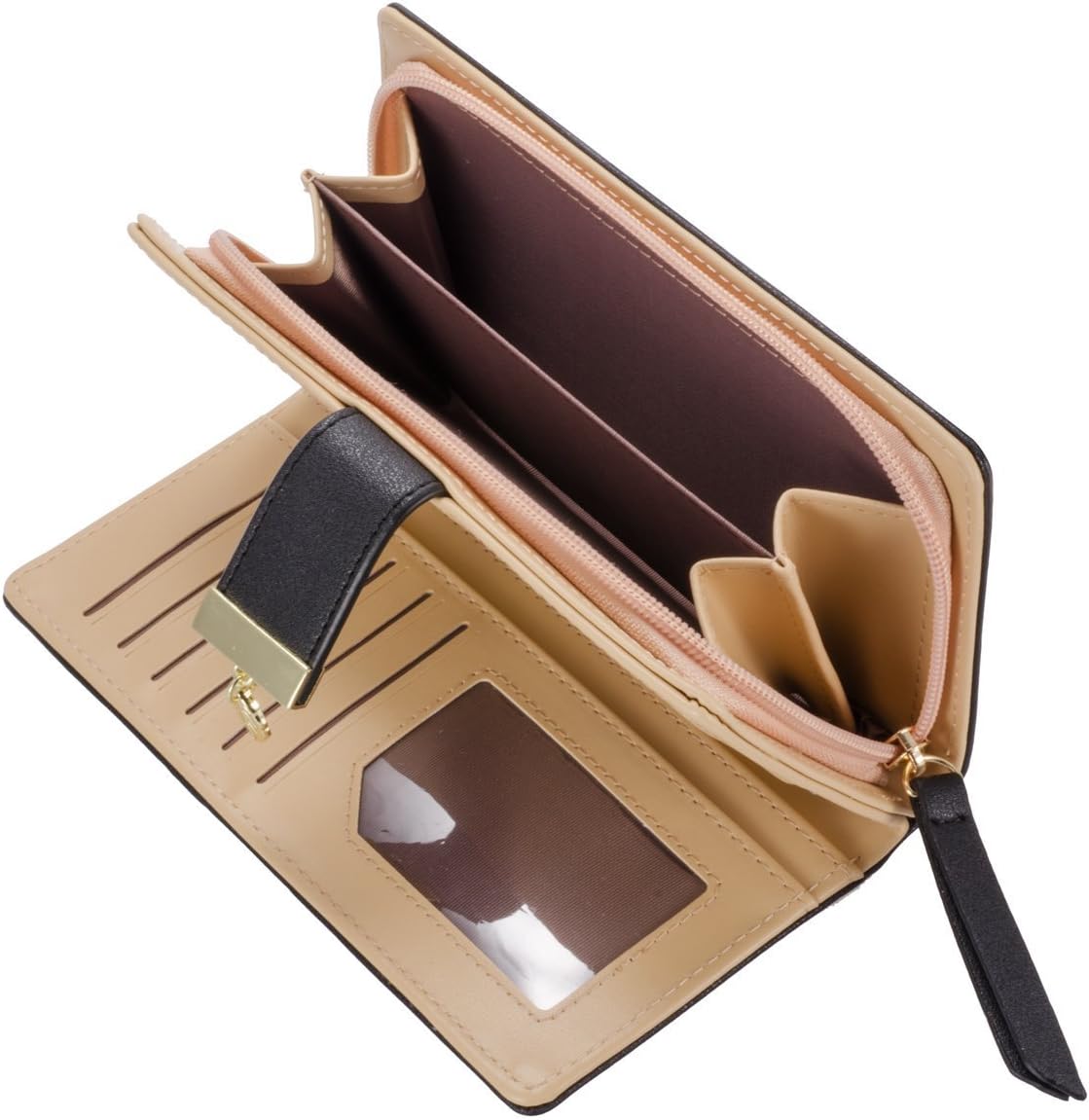 Women's Large Capacity Long Wallet, Hollow Leaf Wallet, Black