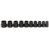 11-piece 9.5mm Bolt Impact Tool Set with Toolbox - Front View