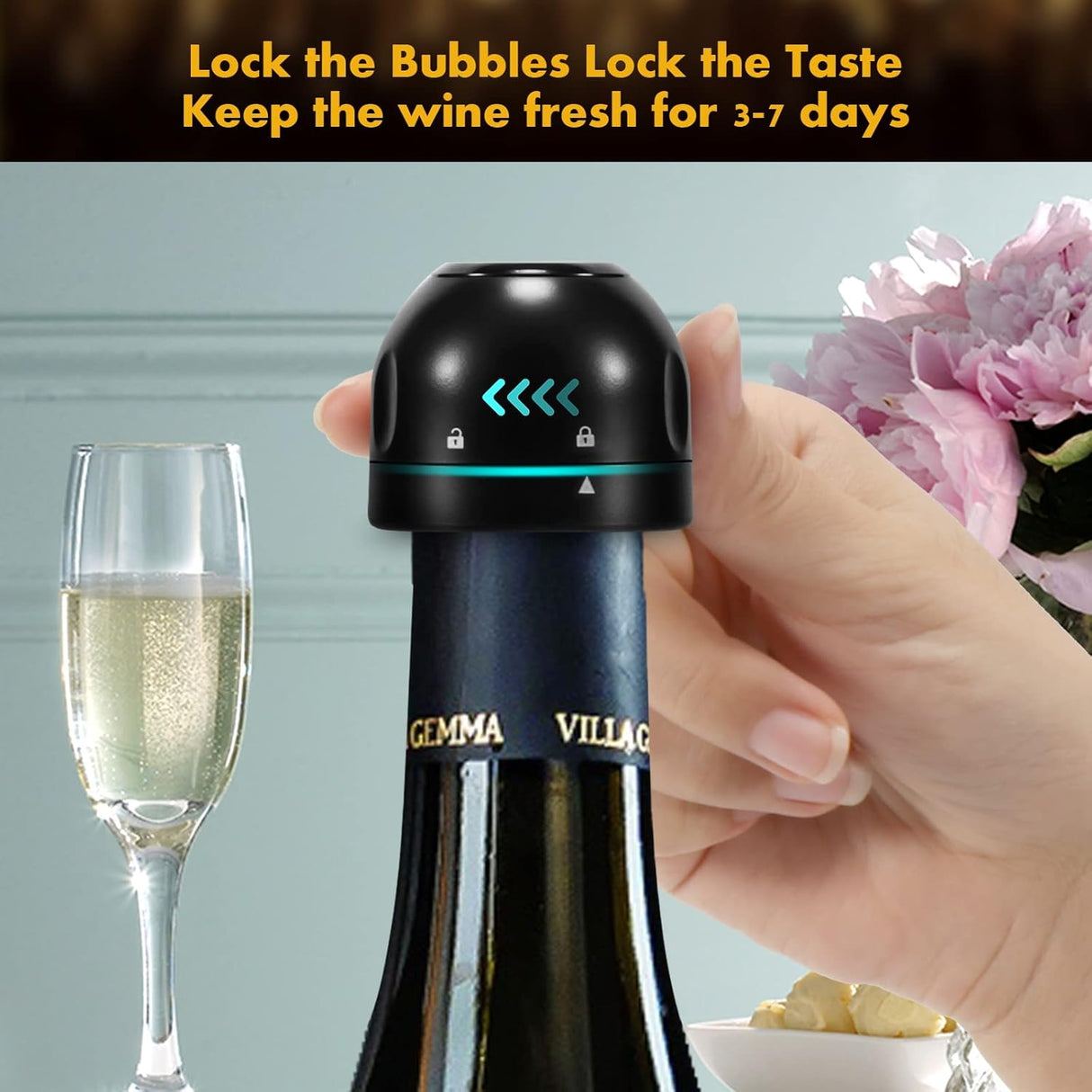 Champagne stopper, wine stopper, 4-pack, universal, reusable, silicone, sealed, leak-proof