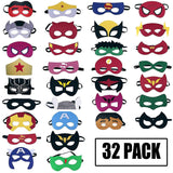 Superhero Masks Party Favors - 32 Pack Felt and Elastic Masks for Kids - Front View