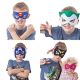 Superhero Masks Party Favors - 32 Pack Felt and Elastic Masks for Kids - Top-Down View