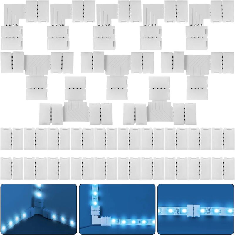 RGB LED Strip Connector Kit 30pcs 4Pin 10mm Solderless for SMD 5050 with 20 Gapless 5L 5T Contacts