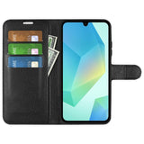 Samsung Galaxy A17 5G Litchi Texture Case with Horizontal Flip and Stand Black_max Black - Top-Down View