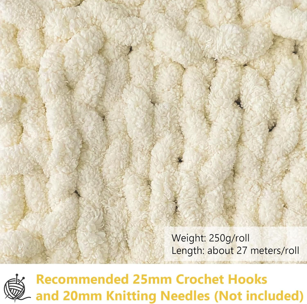500g (250gx2) Chunky Yarn Ball approx 54m Chenille Chunky Fur Yarn Soft Wool Chunky Yarn Soft Knitting Yarn for Crochet Blankets Scarves Hats beige beige