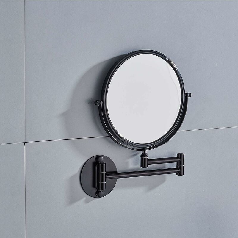 Wall Mounted Makeup Mirror x3, Black Makeup Mirrors Bathroom Mirror 20cm Double Wall Mirror, 360° Rotatable and Extendable