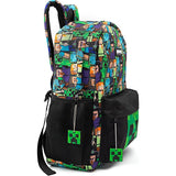 Minecraft Backpack for Boys | Black School Bag for Kids | Green Creeper Zombie Skeleton Enderman & Cave Spider-max - Side View