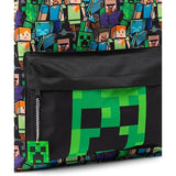 Minecraft Backpack for Boys | Black School Bag for Kids | Green Creeper Zombie Skeleton Enderman & Cave Spider-max - Top-Down View