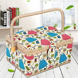 Sewing Accessories Basket with Removable Tray, 3 Colors, Needle and Thread Organizer, Fabric Storage Box with Pincushion and Inner Pocket, Home Craft Tools - Top-Down View