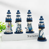 Mini Wooden Lighthouse Decor - Nautical Ornament with Seabird, 10cm - Marine Decoration in Mediterranean Style - Top-Down View