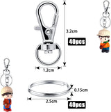 Small Stainless Steel Keychains, 100pcs Carabiner Keychains, DIY, DIY Ring, Button Lock, (Silver) - Front View