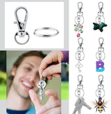 Small Stainless Steel Keychains, 100pcs Carabiner Keychains, DIY, DIY Ring, Button Lock, (Silver) - Side View