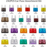Car Fuse Auto Mini Fuses Assorted Kit 2A 3A 5A 7.5A 10A 15A 20A 25A 30A 35A 40A with Clip Storage Box 242 pcs, by DEBUNS