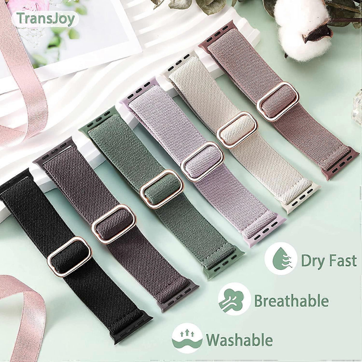 5-pack Nylon Stretch Band Compatible with Apple Watch 42mm 44mm 45mm Women Men, Fabric Elastic Bracelet Solo Loop Band for iWat—max