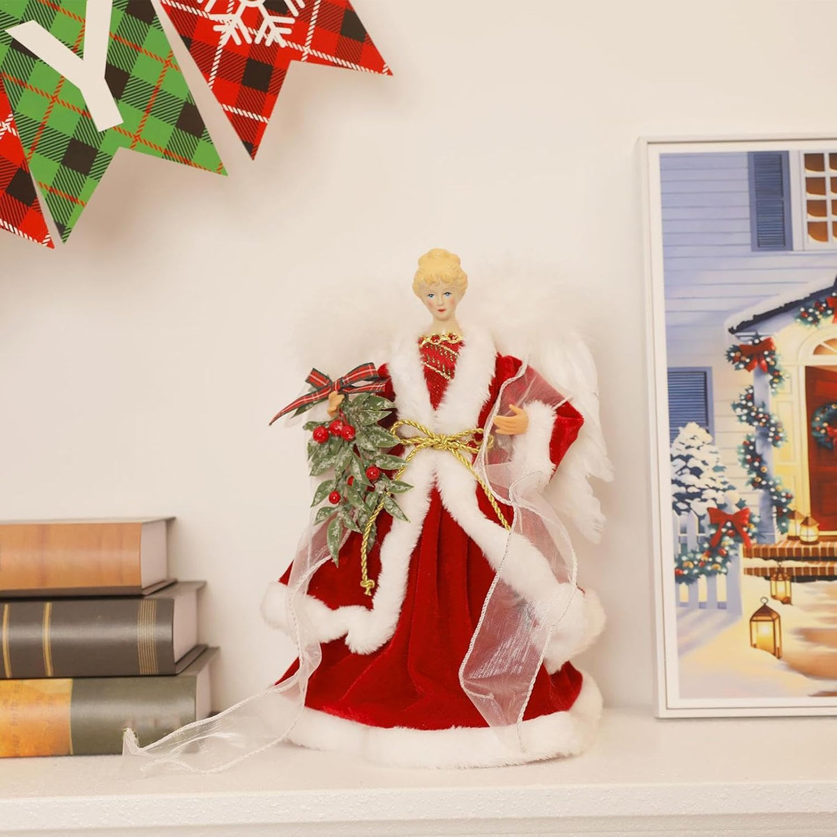 Christmas Tree Angel Tops, Decorative Ornaments with White Feather Wings Dimensions (cm):