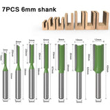 6mm Straight Router Bit Set, 7 Pieces Woodworking Carbide Straight Groove Router Bits for Wood, Compatible with Bosch, Makita - Front View