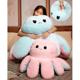 Double-sided blue octopus plush toy, large plush octopus pillow toy blue - Perfect Blue 90cm-max Blue 90cm - Top-Down View