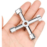 4-in-1 Universal Electrical Cabinet Wrench for Elevators and Valves Silver Multifunctional Tool Wrench - Front View