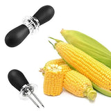 pcs Stainless Steel Corn Forks, Corn Rack, Corn Cob, Kitchen Utensils, Small Round Head, Grill Corn Black - Front View