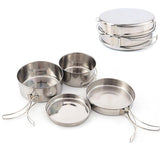 pcs Stainless Steel Pots/Frying Pan/Lid for Outdoor Camping Cooking - Front View