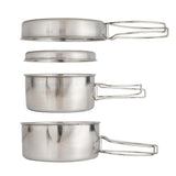 pcs Stainless Steel Pots/Frying Pan/Lid for Outdoor Camping Cooking - Top-Down View