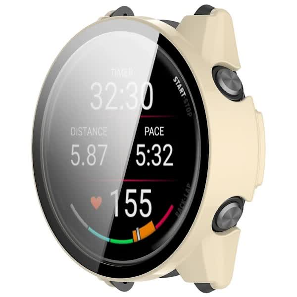 For Garmin Forerunner 970 Watch Case WANLONFENG PC Frame Protection with Tempered Glass Screen Protector - White White