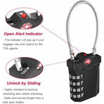 Luggage Lock, TSA 4-Digit Combination Lock for Suitcase with Opening Alarm, Code Lock Gym Cable Lock (1 Piece, Black)