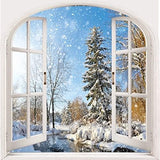 Winter Snowy Shower Curtain, Window View Blue Sky Winter Christmas Tree River Nature Snowy Scene Bath Curtains for Holiday 180cm x 180cm - Side View